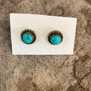 Turquoise and Gold Stud Earrings